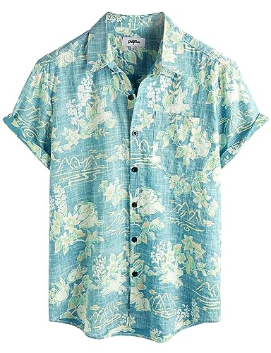 VATPAVE Herren Front Pocket HawaiiHemden Freizeithemden Blumen Kurzarm Knopfleiste Tropische Strandhemden 3X-Large Blau Weiß von VATPAVE