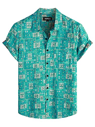 VATPAVE Herren Front Pocket HawaiiHemden Freizeithemden Blumen Kurzarm Knopfleiste Tropische Strandhemden Groß Hellblau von VATPAVE