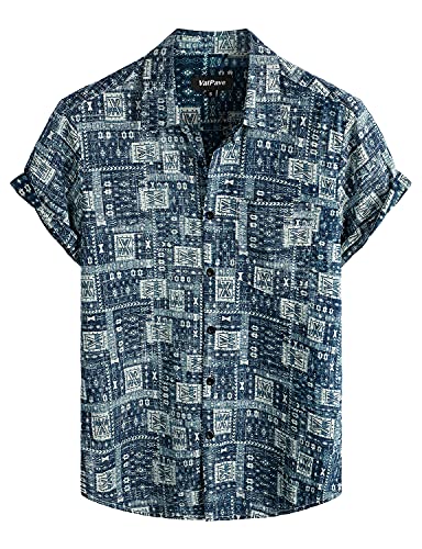 VATPAVE Herren Front Pocket HawaiiHemden Freizeithemden Blumen Kurzarm Knopfleiste Tropische Strandhemden XX-Large Marineblau von VATPAVE