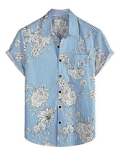 VATPAVE Herren Floral HawaiiHemden Casual Knopfleiste Kurzarm Aloha Strand Shirts 3X-Large Hellblau von VATPAVE