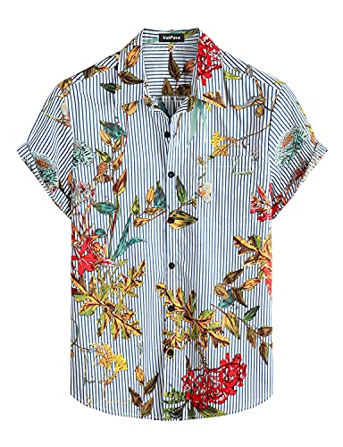 VATPAVE Herren Floral HawaiiHemden Casual Knopfleiste Kurzarm Aloha Strand Shirts Klein Dunkelblau Relaxed fit von VATPAVE