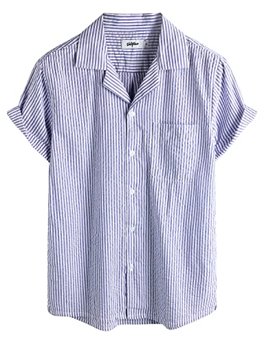 VATPAVE Herren Gestreifte Sommerhemd Casual Button Down Kurzarm Strand HawaiiHemd 3X-Large Königsblau von VATPAVE