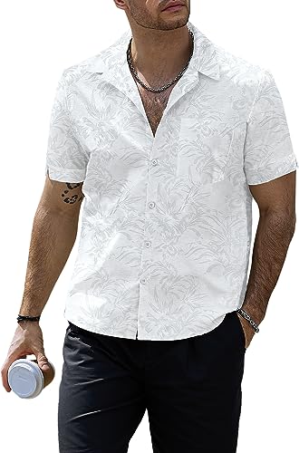 VATPAVE Herren Hawaii Hemden Männer Floral Jacquard Freizeithemd Knopfleiste Kurzarm Sommer Hemden mit Tasche Blumen XX-Large Weiß VATPAVE Herren Hawaii Hemden Männer Floral Jacquard Freizeithemd Knopfleiste Kurzarm Sommer Hemden mit Tasche Blumen XX-Large Weiß von VATPAVE