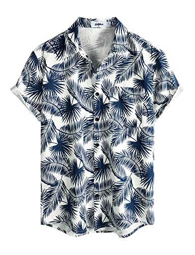 VATPAVE Herren HawaiiHemden Floral Baumwolle Leinen Freizeithemd Shirts Button Down Kurzarm Strand Hemden 3X-Large Marineblau Urlaub von VATPAVE