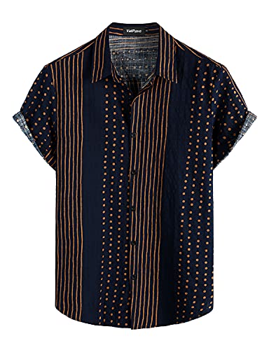 VATPAVE Herren Sommer Tropische Hemden Kurzarm Aloha Hawaii Hemden Groß Marineblau gestreift von VATPAVE