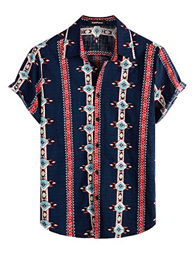 VATPAVE Herren Sommer Tropische Hemden Kurzarm Aloha Hawaii Hemden 3X-Large Marineblau Rot von VATPAVE