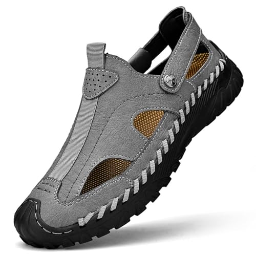 VAVENI Baotou Herren Sandalen, Sommer atmungsaktive Herrenschuhe, Hohlloch Schuhe, Outdoor Anti Rutsch Strandschuhe, 38-46(grau,39) von VAVENI