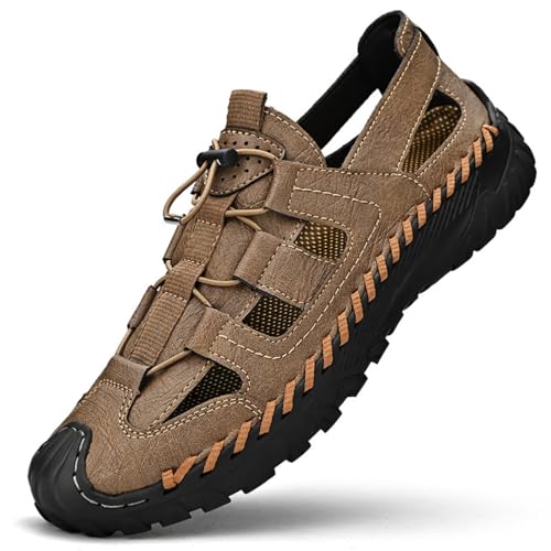 VAVENI Baotou Sandalen, Sommer atmungsaktive Herrenschuhe, Hohlschuhe, Outdoor Anti Rutsch Strandschuhe, 38-46(Khakifarbe,38) von VAVENI