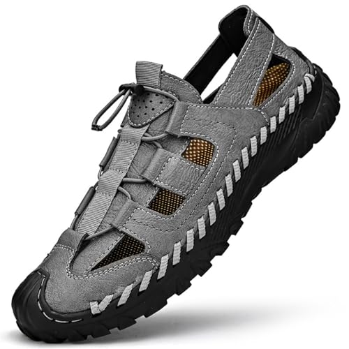 VAVENI Baotou Sandalen, Sommer atmungsaktive Herrenschuhe, Hohlschuhe, Outdoor Anti Rutsch Strandschuhe, 38-46(grau,38) von VAVENI