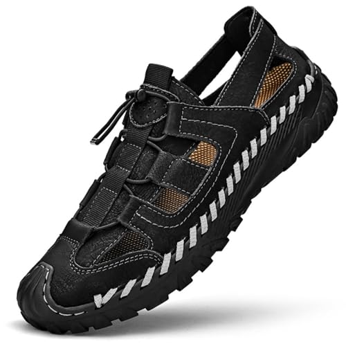 VAVENI Baotou Sandalen, Sommer atmungsaktive Herrenschuhe, Hohlschuhe, Outdoor Anti Rutsch Strandschuhe, 38-46(schwarz,38) von VAVENI