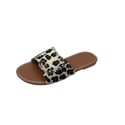 VAVENI Hausschuhe für Sommer tragen, Zehen Nieten Leopard Print Design Damen Sandalen, 36-43(Stil 1,36) von VAVENI