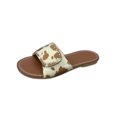 VAVENI Hausschuhe für Sommer tragen, Zehen Nieten Leopard Print Design Damen Sandalen, 36-43(Stil 2,36) von VAVENI