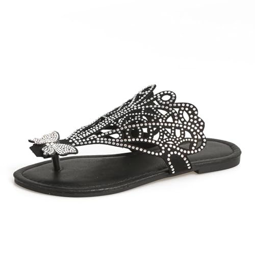 VAVENI Sommersandalen für Outdoor-Kleidung, Clip Toe Bow Strand Hausschuhe, 35-44(schwarz,35) von VAVENI