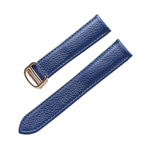 VAZZIC Litsche-Korn-Rinds-Rindsriemenriemen-Männer und Frauen kompatibel mit Cartier-Tank-Tank SOLO Londoner Leder Watchkette Zubehör (Color : Blue gold buckle, Size : 18mm) von VAZZIC