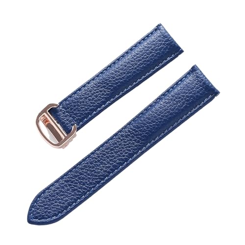 VAZZIC Litsche-Korn-Rinds-Rindsriemenriemen-Männer und Frauen kompatibel mit Cartier-Tank-Tank SOLO Londoner Leder Watchkette Zubehör (Color : Blue rose buckle, Size : 14mm) von VAZZIC