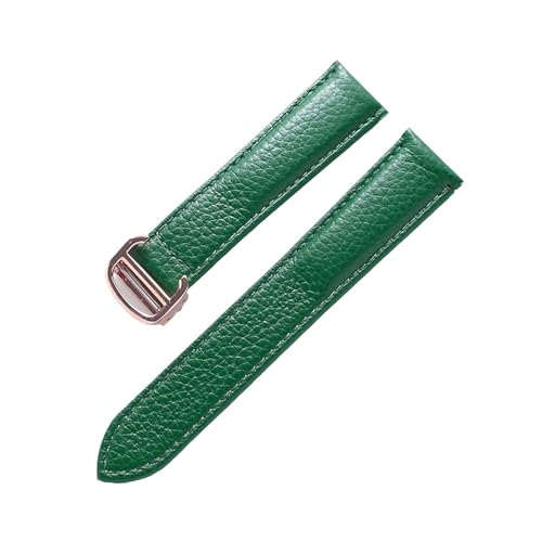 VAZZIC Litsche-Korn-Rinds-Rindsriemenriemen-Männer und Frauen kompatibel mit Cartier-Tank-Tank SOLO Londoner Leder Watchkette Zubehör (Color : Green rose buckle, Size : 20mm) von VAZZIC