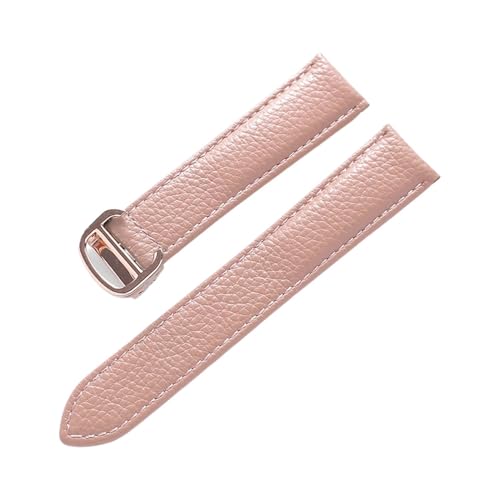 VAZZIC Litsche-Korn-Rinds-Rindsriemenriemen-Männer und Frauen kompatibel mit Cartier-Tank-Tank SOLO Londoner Leder Watchkette Zubehör (Color : Pink rose buckle, Size : 20mm) von VAZZIC