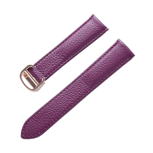 VAZZIC Litsche-Korn-Rinds-Rindsriemenriemen-Männer und Frauen kompatibel mit Cartier-Tank-Tank SOLO Londoner Leder Watchkette Zubehör (Color : Purple rose buckle, Size : 18mm) von VAZZIC