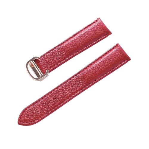 VAZZIC Litsche-Korn-Rinds-Rindsriemenriemen-Männer und Frauen kompatibel mit Cartier-Tank-Tank SOLO Londoner Leder Watchkette Zubehör (Color : Red rose buckle, Size : 16mm) von VAZZIC