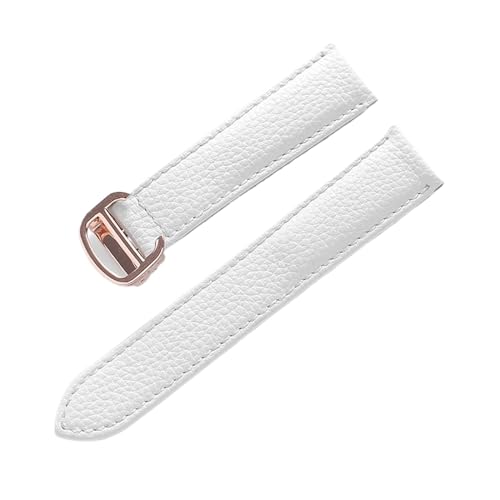 VAZZIC Litsche-Korn-Rinds-Rindsriemenriemen-Männer und Frauen kompatibel mit Cartier-Tank-Tank SOLO Londoner Leder Watchkette Zubehör (Color : White rose buckle, Size : 17mm) von VAZZIC