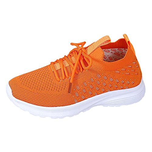 VBEDKDEB Sneaker Damen Sportschuhe Gestrickt Gewebt Weich Dämpfung Sport Schnürschuhe Turnschuhe Laufschuhe Wanderschuhe Knit Schuhe Sneakers für Damen (Orange-1, 39) von VBEDKDEB