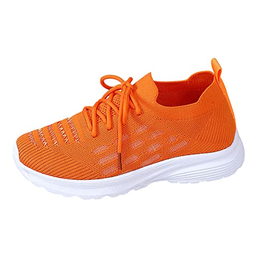 VBEDKDEB Sneaker Damen Sportschuhe Gestrickt Gewebt Weich Dämpfung Sport Schnürschuhe Turnschuhe Laufschuhe Wanderschuhe Knit Schuhe Sneakers für Damen (Orange-4, 41) von VBEDKDEB