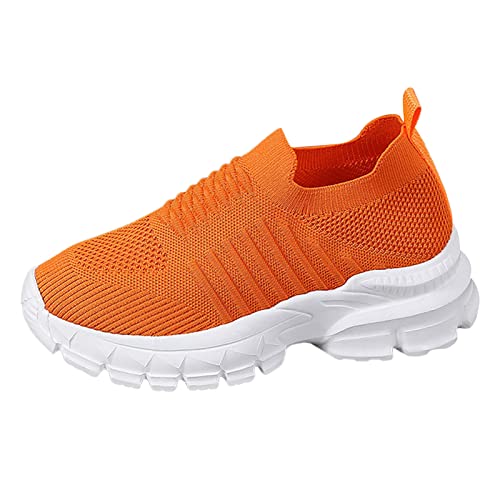 VBEDKDEB Sneaker Damen Sportschuhe Gestrickt Gewebt Weich Dämpfung Sport Schnürschuhe Turnschuhe Laufschuhe Wanderschuhe Knit Schuhe Sneakers für Damen (Orange-5, 38) von VBEDKDEB