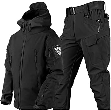 Herren Tactical Combat Uniform Jacket Shirt & Pants Suit Für Army Military Paintball Hunting Shooting War Game,Schwarz,L von VBVARV