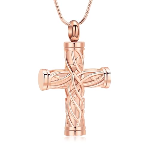 VCCWYQK Baum des Lebens Kreuz Urne Halskette für Männer Frauen Edelstahl Kremation Schmuck für Asche Keepsake Asche Anhänger von VCCWYQK