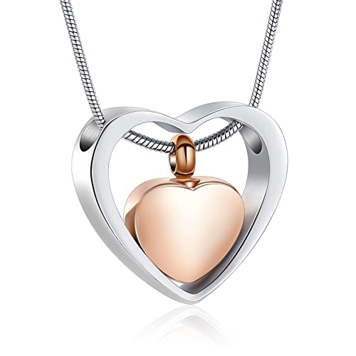 VCCWYQK Heart in Heart Kremation Anhänger Memorial Asche Halskette Schmuck Urne Halsketten für Asche für Frauen Männer (B) von VCCWYQK