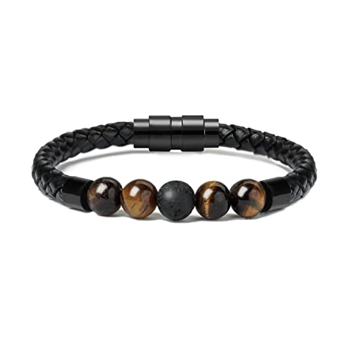 VCCWYQK Kremation Schmuck Lava Stein Urne Armband für Asche für Frauen Männer Chakra Healing Balancing Echtes Leder Memorial Armbänder von VCCWYQK