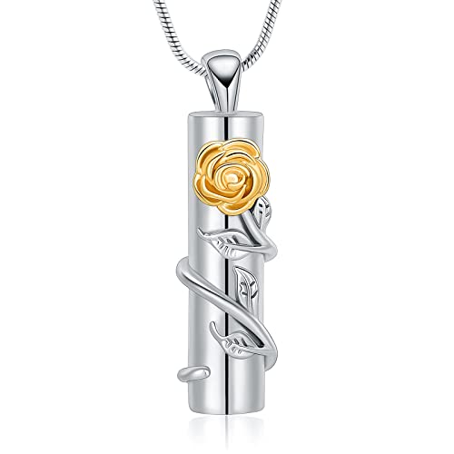 VCCWYQK Kremation Schmuck Rose Blume Urne Halskette mit hohlen Zylinder Kremation Keepsake Urne Anhänger Memorial Lockets für Asche für Frauen Männer (F) von VCCWYQK