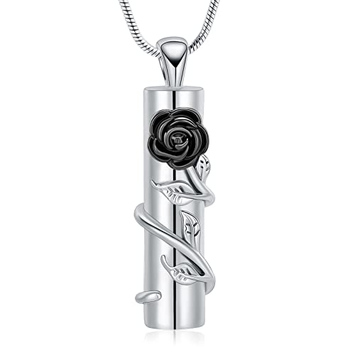 VCCWYQK Kremation Schmuck Rose Blume Urne Halskette mit hohlen Zylinder Kremation Keepsake Urne Anhänger Memorial Lockets für Asche für Frauen Männer (G) von VCCWYQK