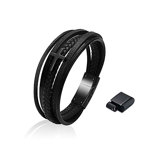 VCCWYQK Kreuz Urne Armband für Asche für Männer Einäscherung Schmuck geflochten Leder geflochtene Seil Double-Row Urne Armband Keepsake Schmuck Manschette Asche Armreif von VCCWYQK