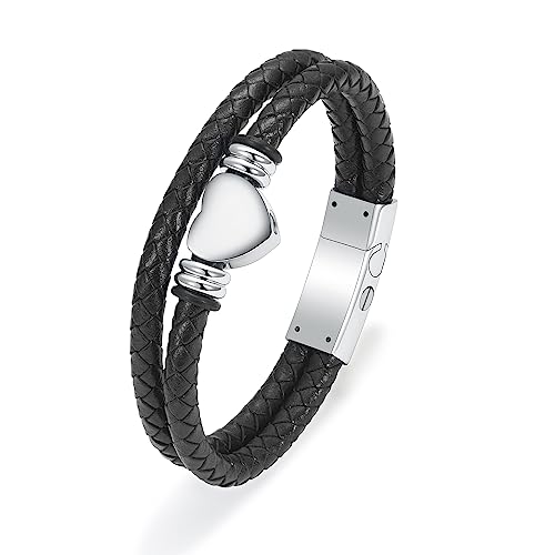 VCCWYQK Kreuz-Urnen-Armband für Asche, echtes Leder, Gedenk-Asche, Schmuck, Urnen-Armreifen, Medaillon, Andenken-Armband für Herren (22cm, B) von VCCWYQK