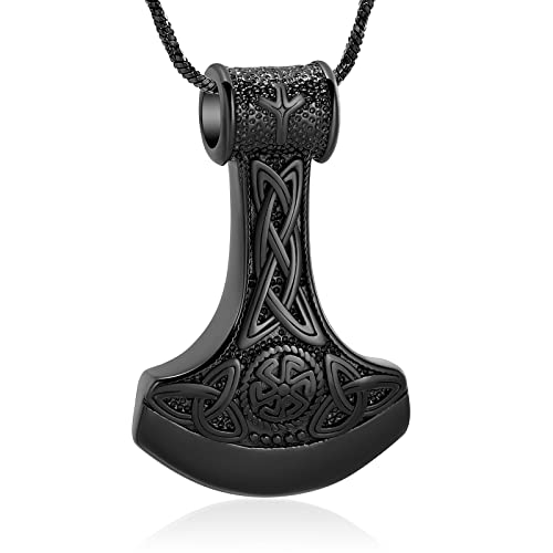 VCCWYQK Mjolnir Thor Hammer Feuerbestattung Schmuck für Asche für Damen Herren Edelstahl Keltischer Knoten Urne Halskette Anhänger für Asche Halter Andenken (C) von VCCWYQK