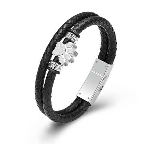 VCCWYQK Pfote drucken Urne Armband für Asche für Frauen Männer Andenken Memorial Manschette Armreif geflochtenes Lederarmband Armband Kremation Schmuck von VCCWYQK