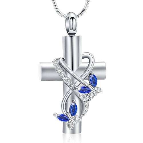 VCCWYQK Schmetterling Cross Urn Halsketten für Asche Einäscherungsschmuck für Asche für Menschen mit Kristall Memorial Asche Anhänger Keepsake Schmuck Geschenke für geliebte Menschen von VCCWYQK