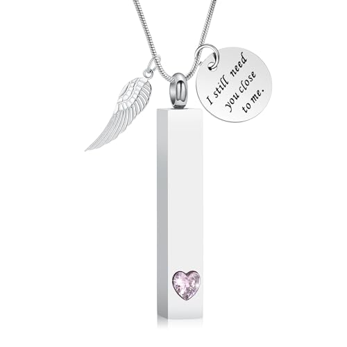 VCCWYQK Würfel Urne Halsketten für Asche mit Engel Flügel Edelstahl Einäscherung Schmuck Memorial Keepsake Charm Vial Anhänger für Frauen Männer von VCCWYQK