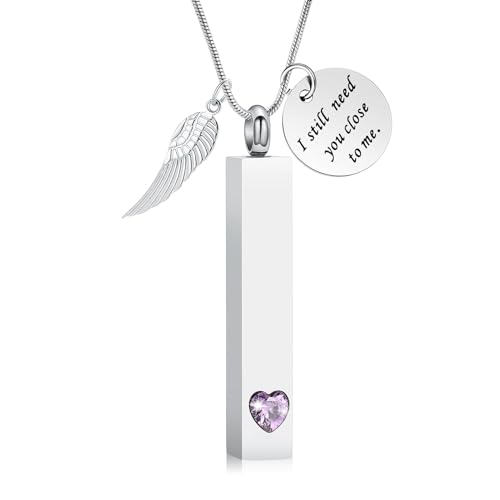 VCCWYQK Würfel Urne Halsketten für Asche mit Engel Flügel Edelstahl Einäscherung Schmuck Memorial Keepsake Charm Vial Anhänger für Frauen Männer von VCCWYQK