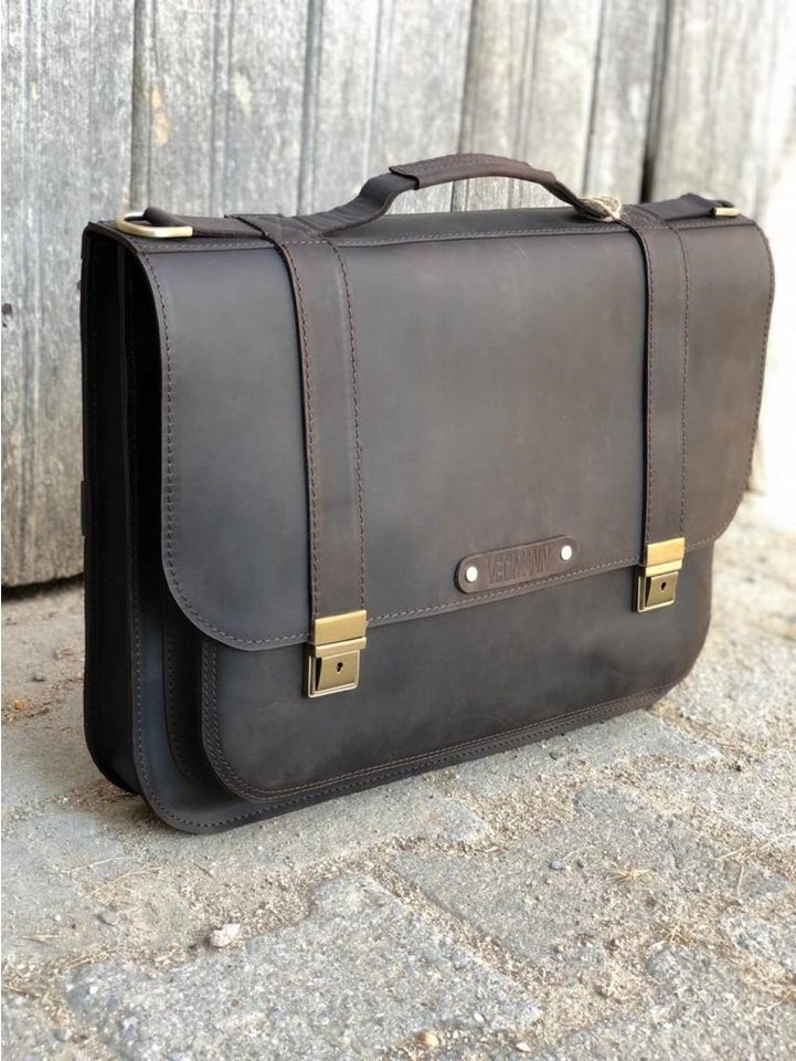 Aktentasche DR109-DR110, Leder Tasche Vintage Laptoptasche bis 17 Zoll Herren Damen Unisex Umhängetasche Aktentasche Schultertasche Lehrertasche von VEGMANN