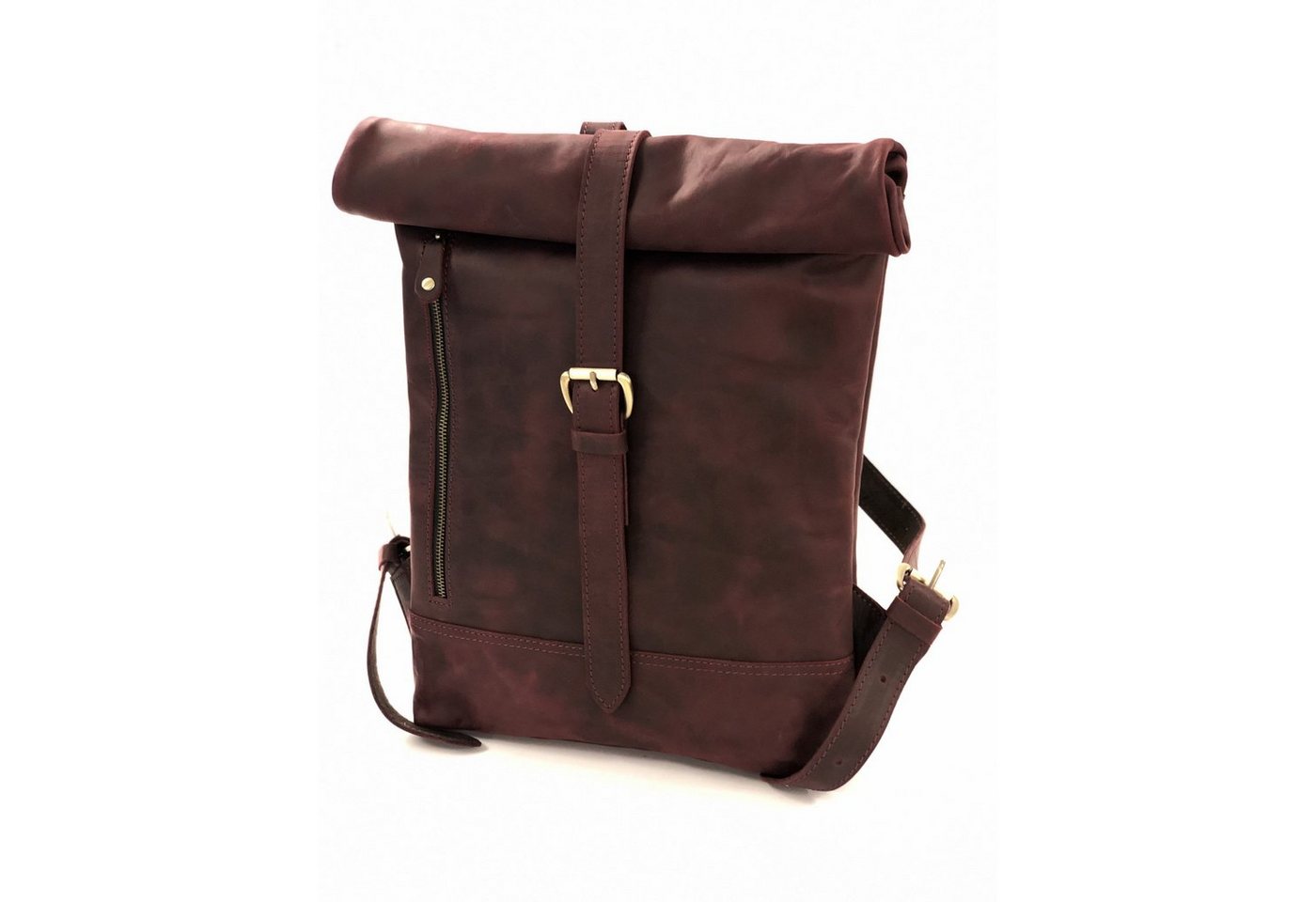 Cityrucksack Rolltop Lederrucksäcke Vintage Leder rucksack City rucksack für Damen und herren Unisex Fahrradrucksack mit laptopfache Braun und Bordeaux, echtes leder von VEGMANN