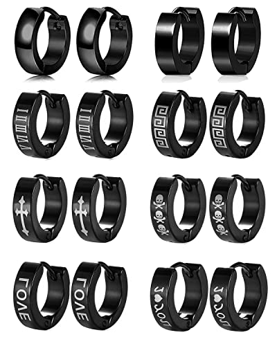 8Paar Edelstahl Schwarz Creolen Ohrringe für Herren Damen Runde Huggie Ohrringe Hoop Punk Gothic Ohrringe Modeschmuck Männer Ohrringe Ohrstecker Set von VELESAY