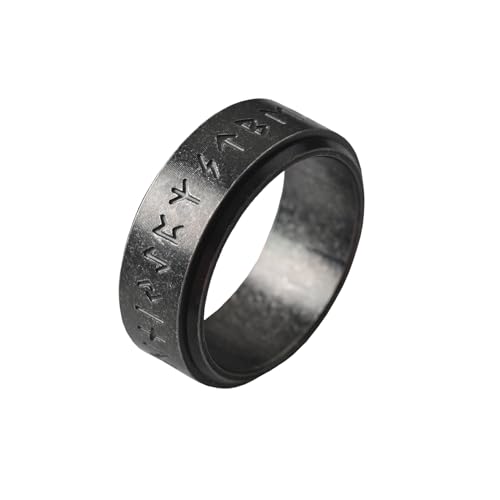 VELESAY Edelstahl Viking Herren Ring Wikinger Nordische Mythologie Ring Männer Frauen Viking Rune Ring Punk Biker Gothic Vintage Ring Viking Schmuck Schwarz US10 von VELESAY