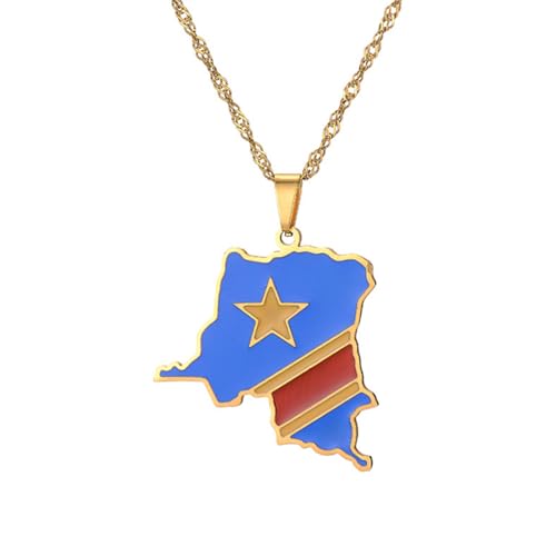 VELUNE Halskette Anhänger Europäische und amerikanische Retro-Halskette mit personalisierter Kongo-Karte, trendiger Schmuck für Männer und Frauen Geschenk von VELUNE
