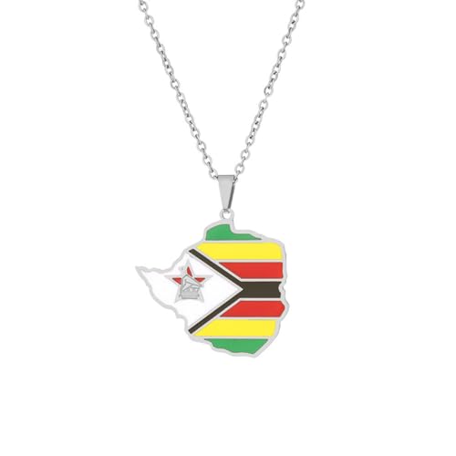 VELUNE Halskette Anhänger Halskette mit europäischer und amerikanischer Simbabwe-Karte für Männer und Frauen, geometrischer Paar-Halskettenschmuck Geschenk von VELUNE