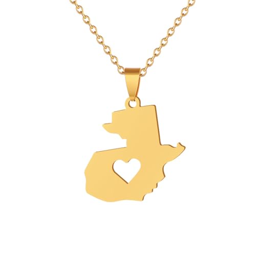 VELUNE Halskette Anhänger Modische und personalisierte, glänzende, herzförmige Guatemala-Karte-Halskette für Männer und Frauen, Halskette für die beste Freundin Geschenk von VELUNE