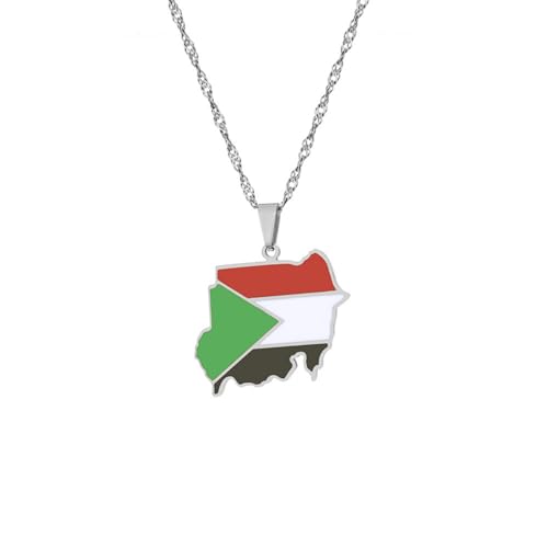 VELUNE Halskette Anhänger Republik Sudan Karte Paar Anhänger Halskette Männer und Frauen trendiger europäischer und amerikanischer Schmuck Geschenk von VELUNE