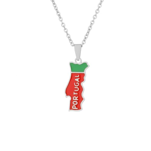 VELUNE Halskette Anhänger Trendiges Schmuckdesign mit Portugal-Karte, Halskette für Herren und Damen, Paar-Pullover-Ketten-Accessoires Geschenk von VELUNE
