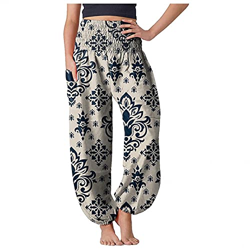 VEMOW Pumphose Damen Hosen Leicht Bequem Lang Bedrucken Haremshose Sommerhose Hohe Taille Lässig Locker Yogahose Sport Fitness Freizeithose Baggy Harem Stil mit Elastischen Bund von VEMOW